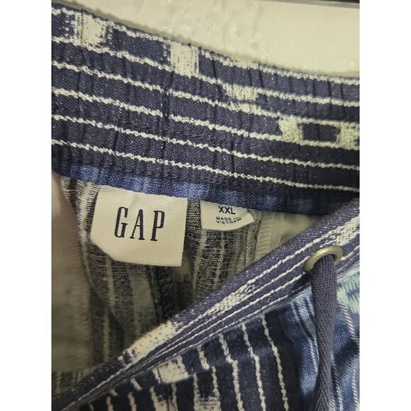 Gap Shorts Size XXL Blue White Stripe Linen Blend Pull On Drawstring Pockets - Picture 2 of 5